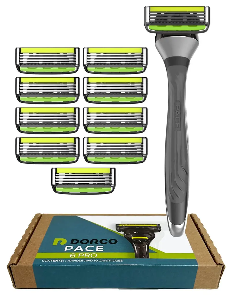 Dorco Pace 6 Pro - Rasoir à 6 lames avec trimmer - Pack 1 poignée + 10 cartouches