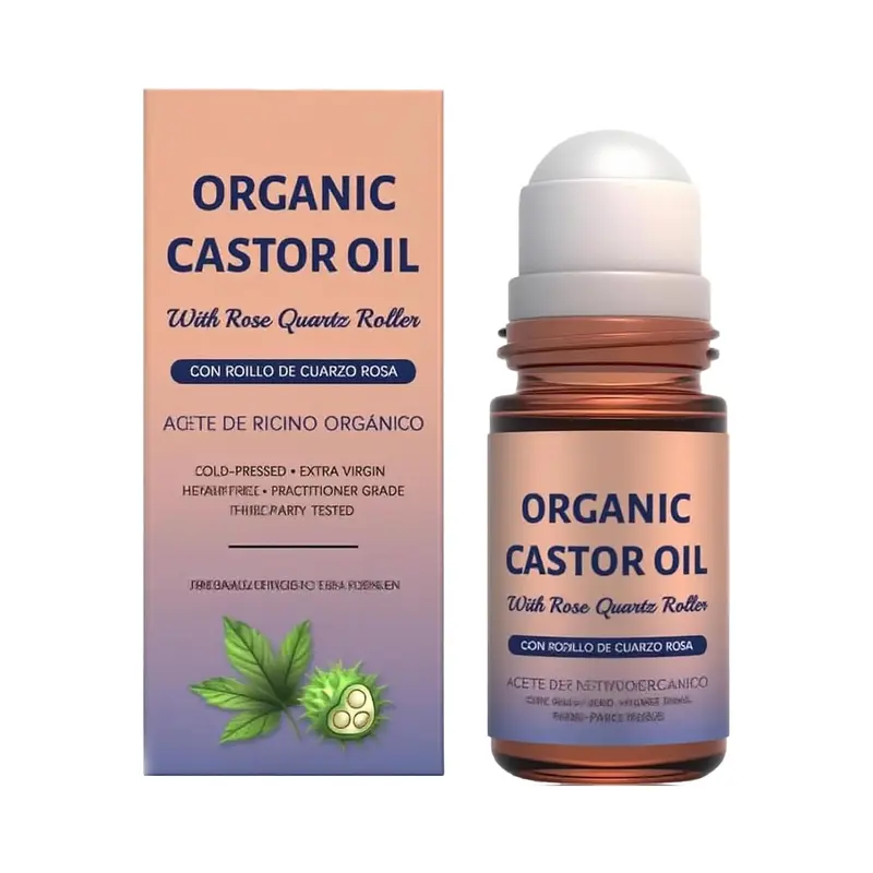Dosoecse Huile de Ricin Biologique avec Rouleau Rose Quartz – Soin Visage et Cils