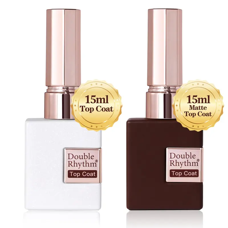 Double Rhythm – Ensemble Top Coat Gel Sans Essuyage (Brillant) et Matte 15 ml – UV/LED