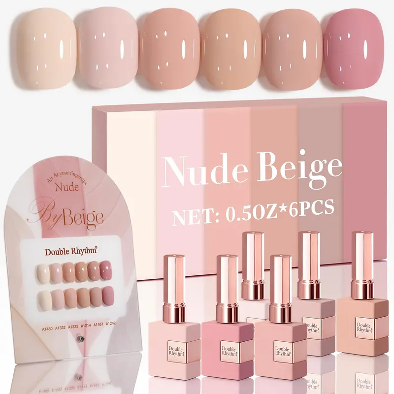Double Rhythm – Ensemble Vernis Gel 6×15 ml, Même Couleur et Flacon Identique, Gel UV/LED – DIY Manucure à Domicile (Beige Clair Nude Rose T6-4)