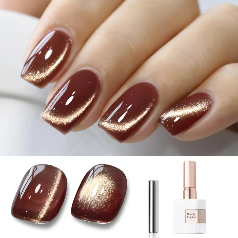 Double Rhythm – Gel œil-de-chat Ice 15 ml, magnétique, paillettes holographiques, couleur translucide Coffee Brown