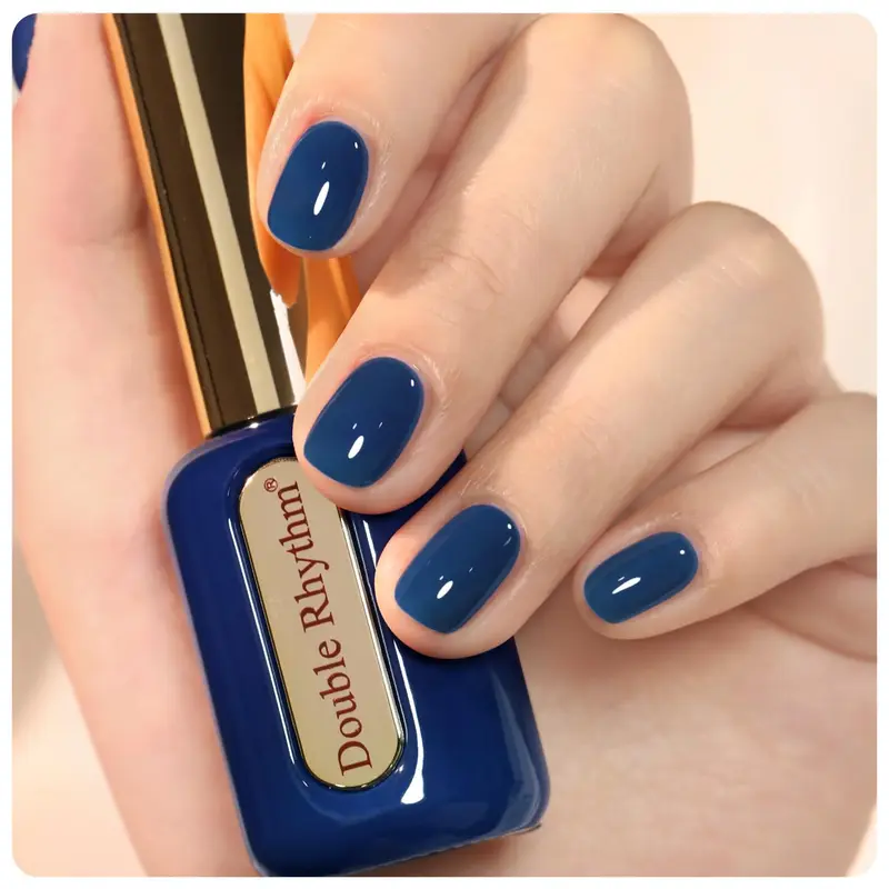 Double Rhythm Vernis Gel 15 ml – Sans HEMA, Couleur Identique, Flacon Rond Doré – Bleu Marine (C1107)