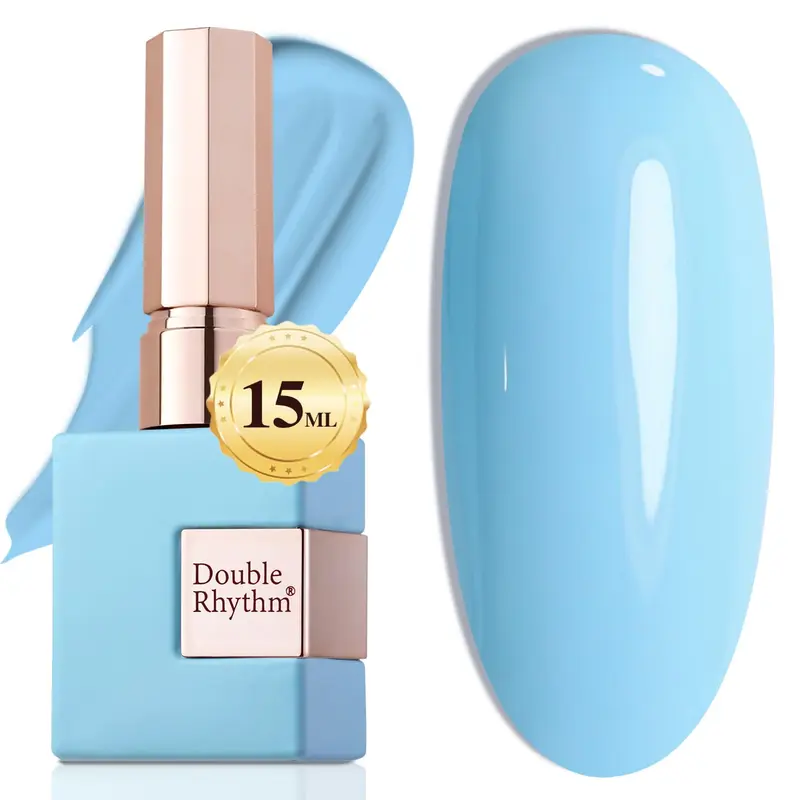 Double Rhythm Vernis Gel 15ml – Bleu Clair Pur, Meme Couleur et Meme Flacon, Retrait Gel Facile
