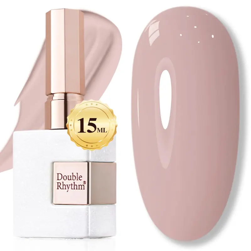 Double Rhythm Vernis Gel – Gel Jelly translucide pastel clair lait, couleur blanc perlé, flacon 15 ml (Milky Khaki-D1467) – Nail Art à domicile