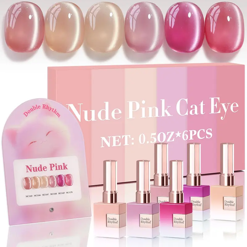 Double Rhythm Vernis Gel Œil de Chat – Ensemble 6 Couleurs Identiques 15 ml Nude Pink Rose T6-30