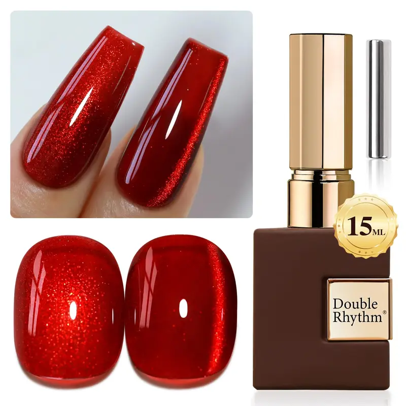 Double Rhythm Vernis Gel Œil de Chat Magnétique 15ml – Rouge Holographique