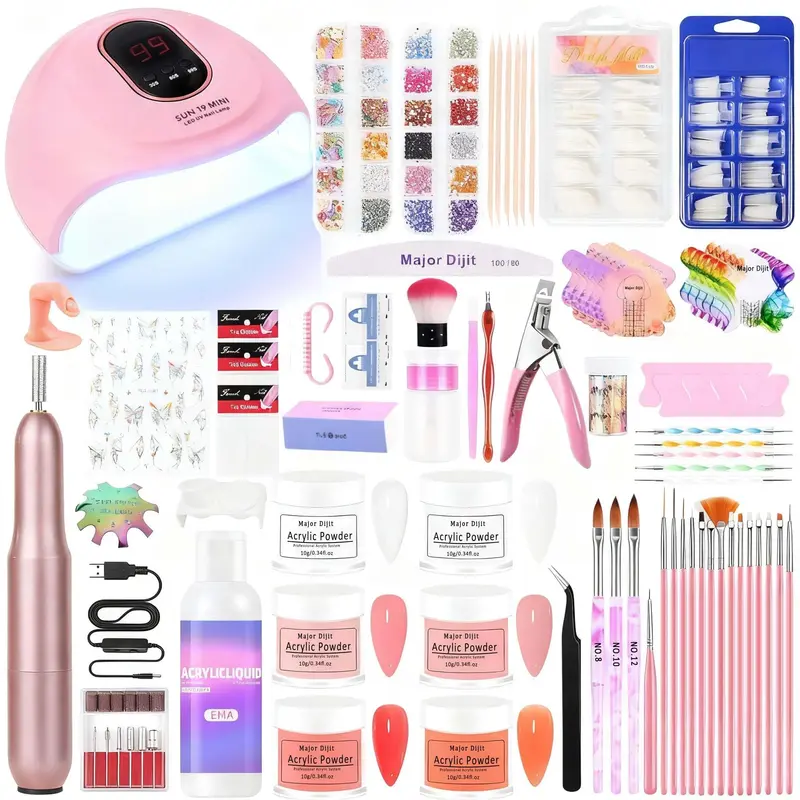 DouborQ Kit d’ongles en acrylique avec perceuse et lampe UV — Coffret démarrage tout-en-un pour débutants