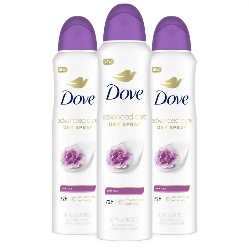 Dove Advanced Care Pink Rosa – Spray Antiperspirant & Déodorant, 72 h, 3 x 3,8 oz