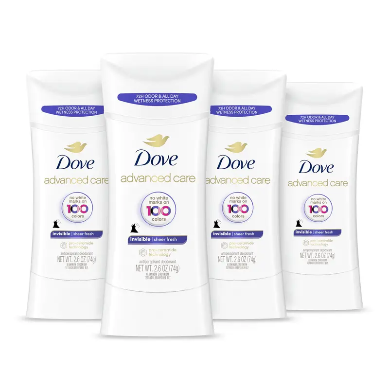 Dove Advanced Care Stick Déodorant Antitranspirant Frais et Transparent — Lot de 4, Protection 72 h Sans Traces