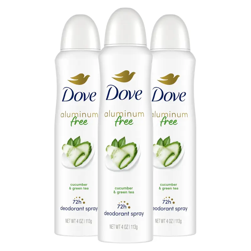 Dove Déodorant en Spray Sans Aluminium pour Femmes – Concombre & Thé Vert, 3 aérosols, Protection Odeurs 72 h