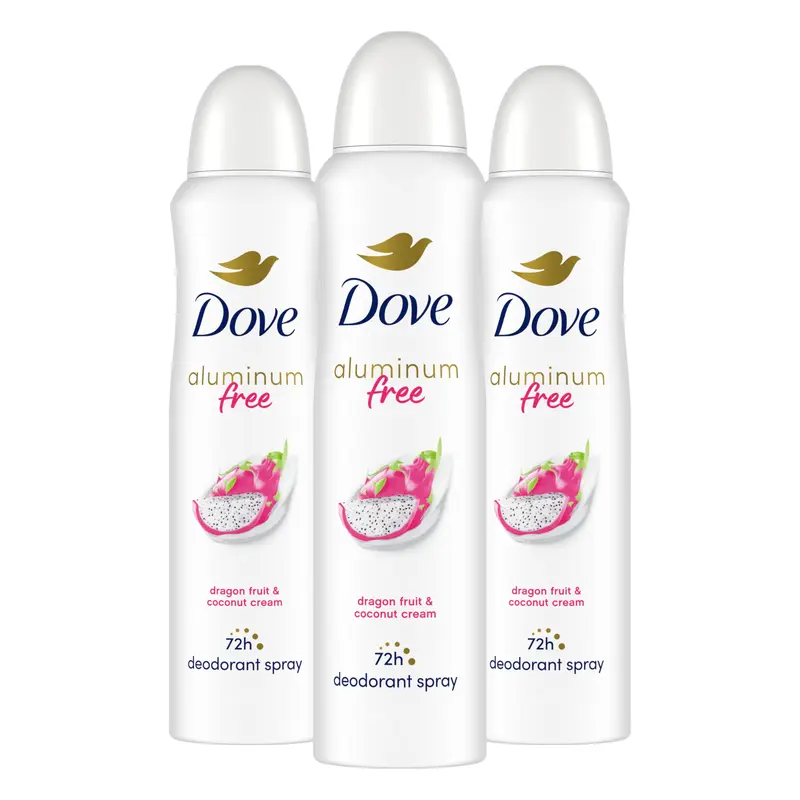 Dove Déodorant en spray sans aluminium pour femmes – Lot de 3 Dragon Fruit & Coco, protection 72 heures, 4 oz
