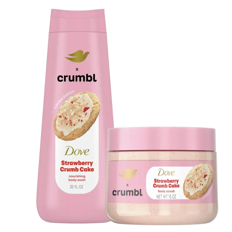 Dove Gel Douche Hydratant & Gommage Fraise Crumble – Édition Limitée, 20oz + 15oz, Sans Parabènes ni Sulfates, Pour le Corps