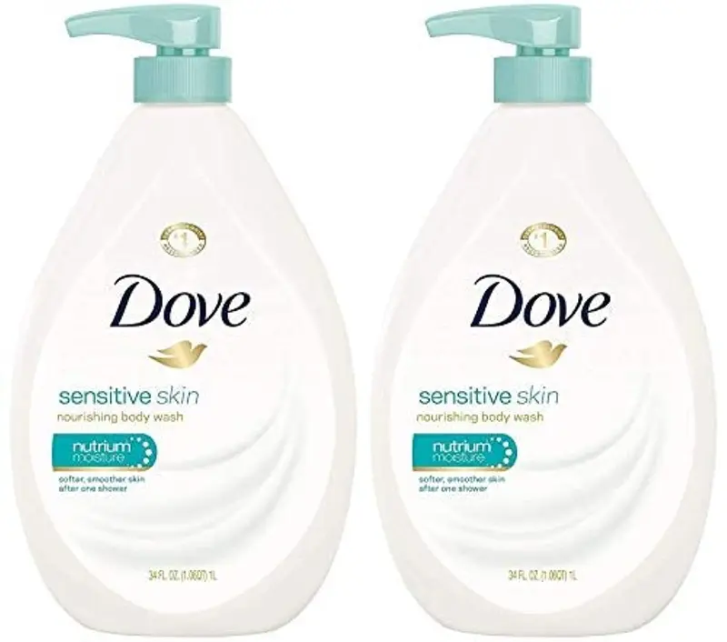 Dove Gel Douche Peau Sensible, Pompe – 34 onces (Lot de 2)
