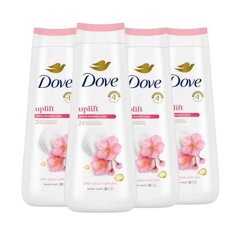 Dove Gel Douche Uplift Sakura Blossom & Yuzu – Lot de 4, Peau Douce et Hydratée 24h, Sans Sulfates ni Parabènes
