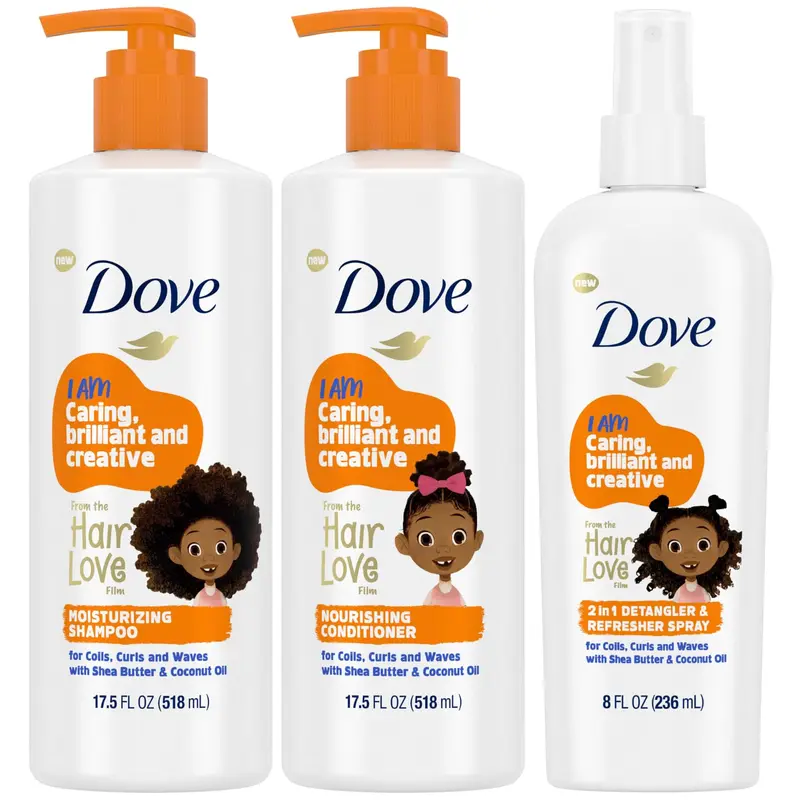 Dove Kids Shampoing & Après-Shampoing Boucles – Beurre de Karité & Huile de Coco + Démêlant 2-en-1