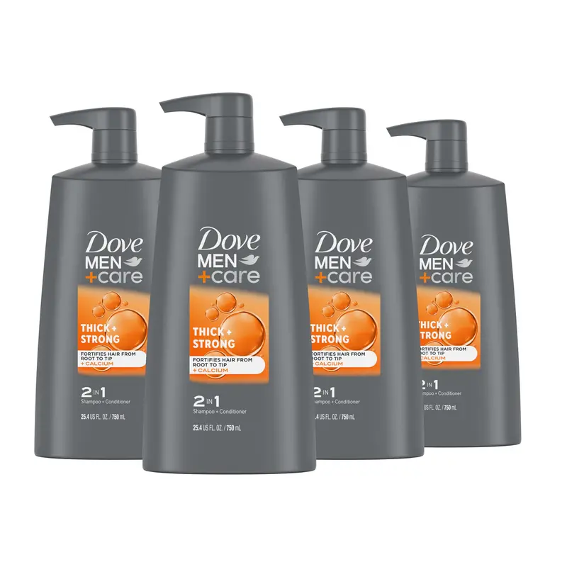 DOVE MEN+CARE 2-en-1 Épais et Fort — Pack 4 × 750 ml, Shampooing + Après-shampoing (caféine et calcium)
