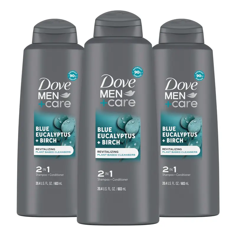 DOVE MEN + CARE 2 en 1 Shampooing et Gel Douche Eucalyptus et Bouleau – Lot de 3 × 20,4 oz