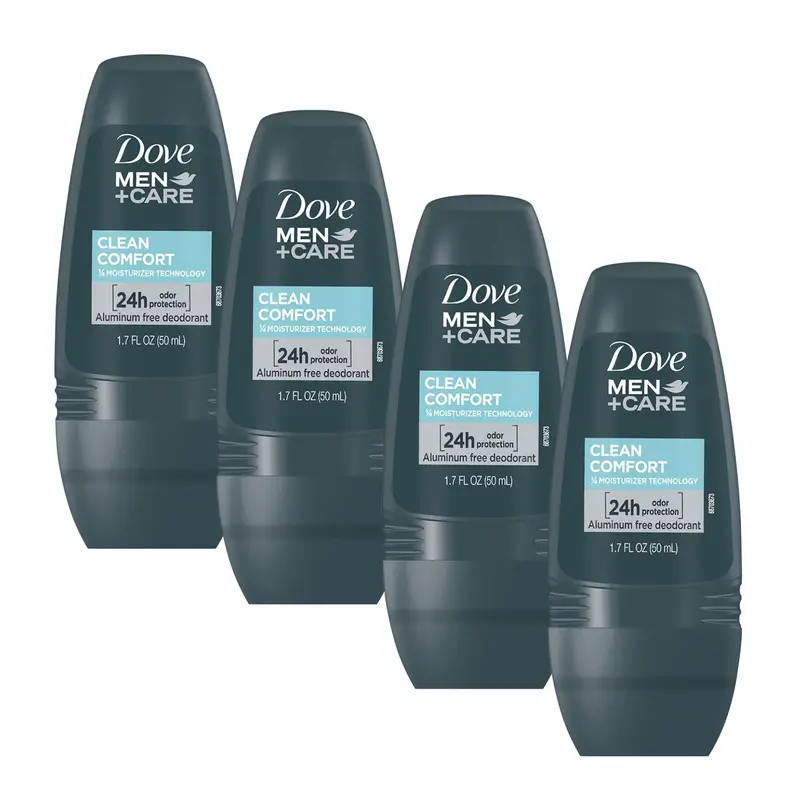 Dove Men+Care Clean Comfort Roll-On – Déodorant sans aluminium, Protection 24h (4 bouteilles)