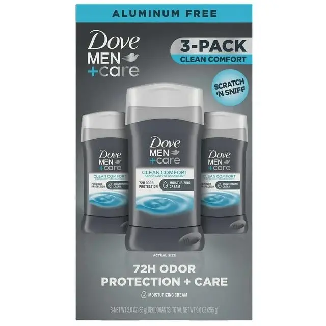 Dove Men+Care Déodorant en bâtons Sans Aluminium – Clean Comfort, 72 h, Lot de 3 bâtons (3 oz chacun)