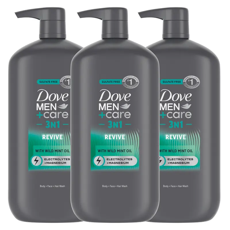 Dove Men+Care Revive 3-en-1 Gel Douche Menthe Sauvage — Lot de 3 × 30 oz
