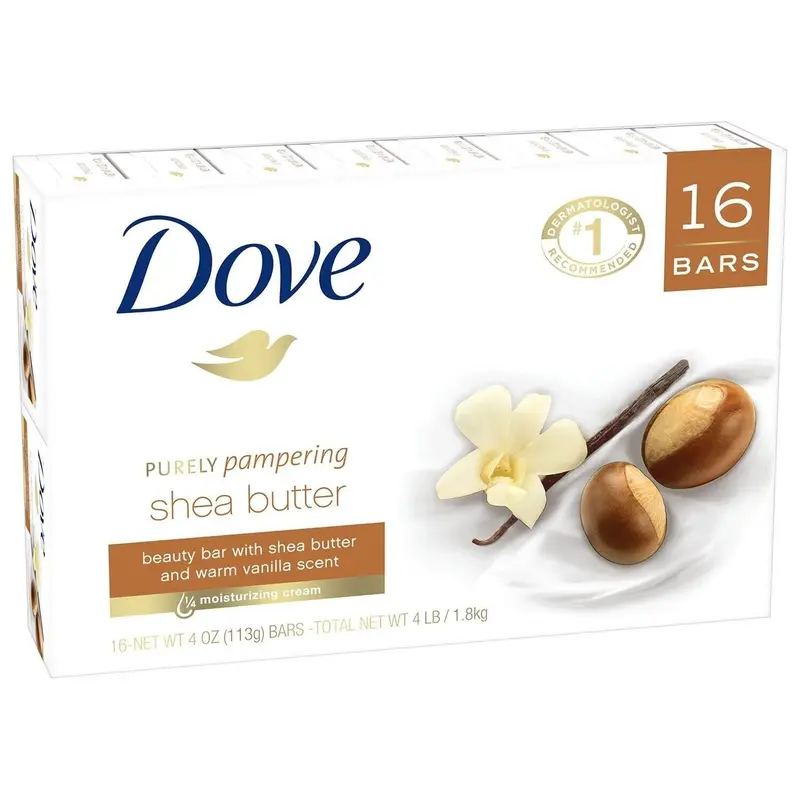 Dove Purement Choyé Savon en Barre Beurre de Karité Vanille Chaude – Blanc, 64 oz