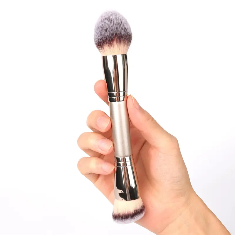 dpolla Pinceau Fond de Teint Double-Face – Rond et Incliné, Niveau Professionnel, 100% Synthétique