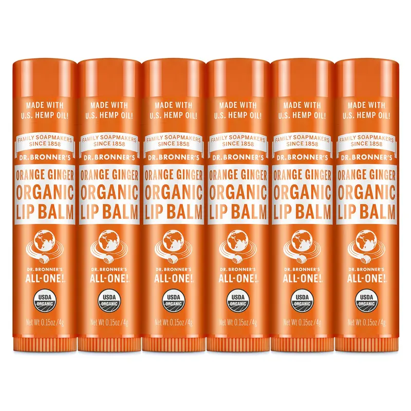 Dr. Bronner’s Baume à Lèvres Bio – Lot de 6, Orange Gingembre | Hydratant Sans Pétrole