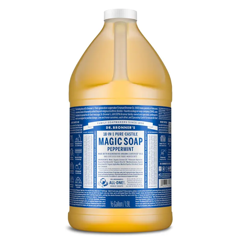 Dr. Bronner's Pure-Castile Menthe Poivrée – Savon Liquide 64 oz – Huiles Bio & Équitables – Polyvalent