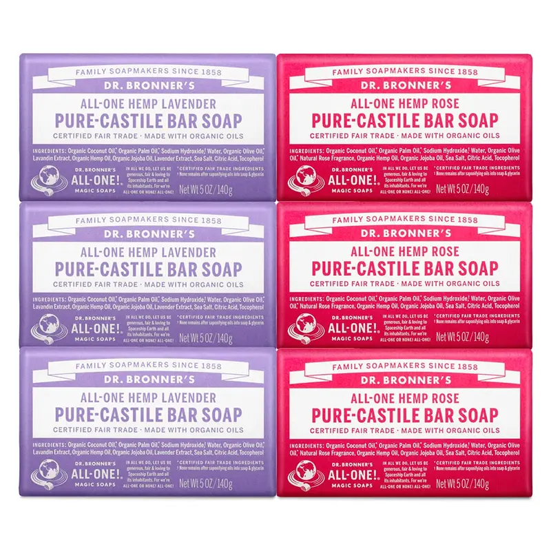 Dr. Bronner's - Savon en barre de Castille pur Rose et Lavande, 5 oz (lot de 3) – Ingrédients biologiques, Végan, Non testé sur les animaux, Non-OGM