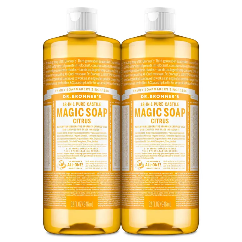 Dr. Bronner's Savon Liquide Pure-Castile Citrus – Lot de 2 x 946 ml, huiles bio et commerce équitable, 18 usages