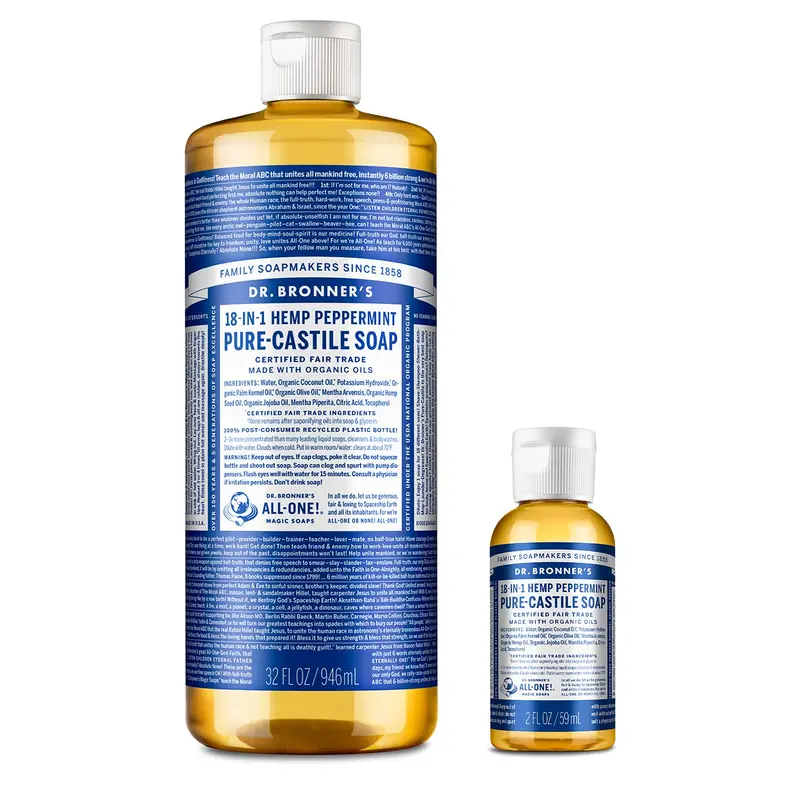 Dr. Bronner's - Savon liquide Pure-Castile menthe, 32 oz et coffret 2 oz, 18 usages, bio et équitable