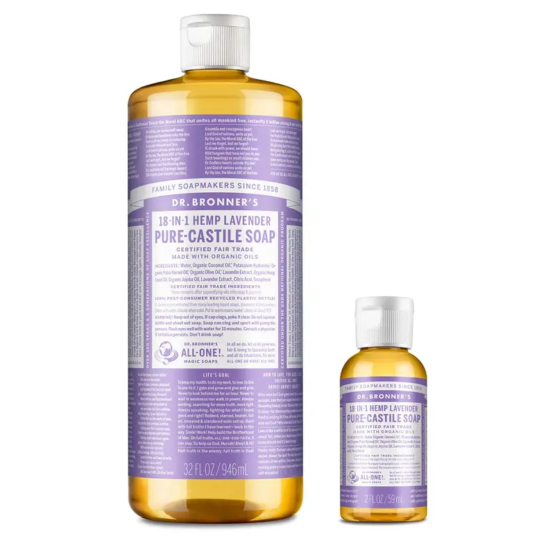 Dr. Bronner's Savon Pur-Castile Liquide à la Lavande - Coffret 32 oz + Flacon Voyage 2 oz