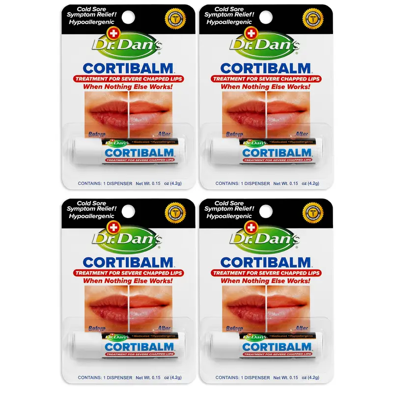 Dr. Dan's Cortibalm – Coffret de 4 baumes à lèvres – Pour lèvres très sèches et abîmées