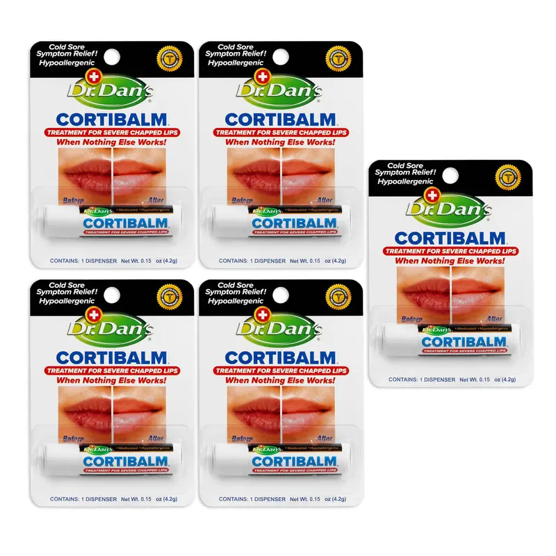 Dr. Dan's Cortibalm – Pack 5 pour lèvres sèches et fissurées | Soin lèvres hypoallergénique