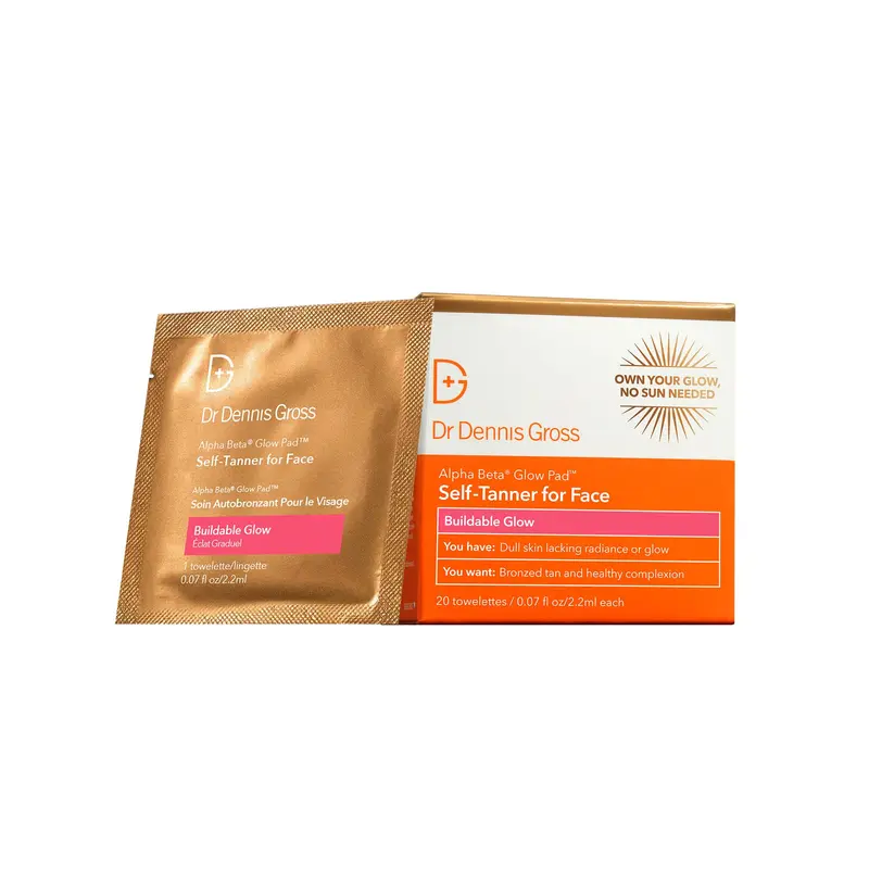 Dr Dennis Gross Glow Pad – Lingettes autobronzantes visage, exfoliation AHAs/BHAs, teint naturel et hydratation
