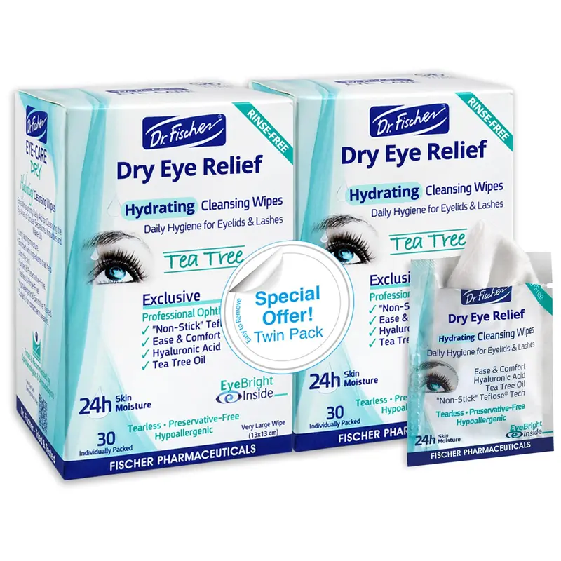 Dr. Fischer Lingettes Paupières Arbre à Thé – Yeux secs, Nettoyage Doux et Hypoallergénique (60 lingettes)