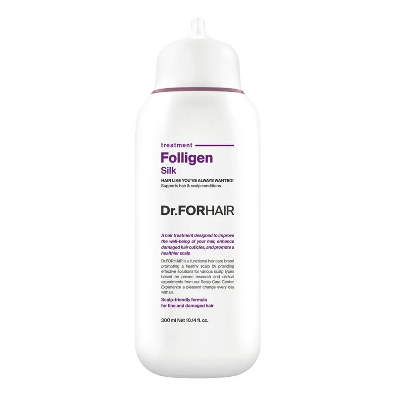 DR.FORHAIR Folligen Silk Treatment – Soin capillaire coréen pour cheveux secs et abîmés | Épaississant et volumisant, 300 ml