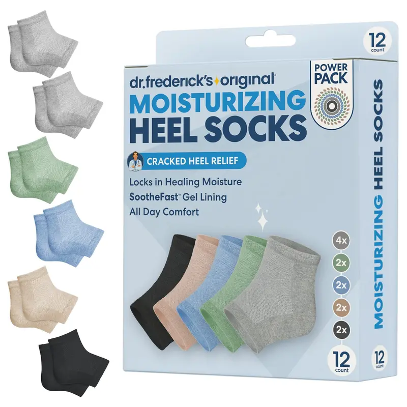 Dr. Frederick's Original Chaussettes Hydratantes pour Talons Secs – 6 Paires, Gel Nourrissant, Idée Cadeau Saint-Valentin pour Elle et Lui