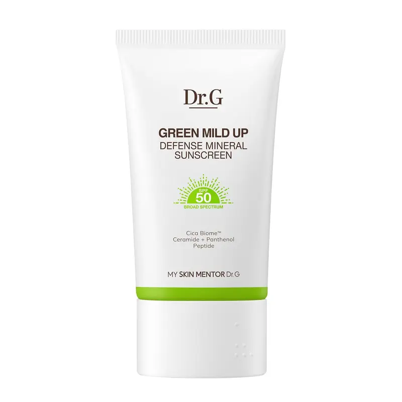 Dr.G Green Mild Up Defense SPF50 – Solaire minérale légère et respectueuse des récifs pour peaux sensibles | 50 ml