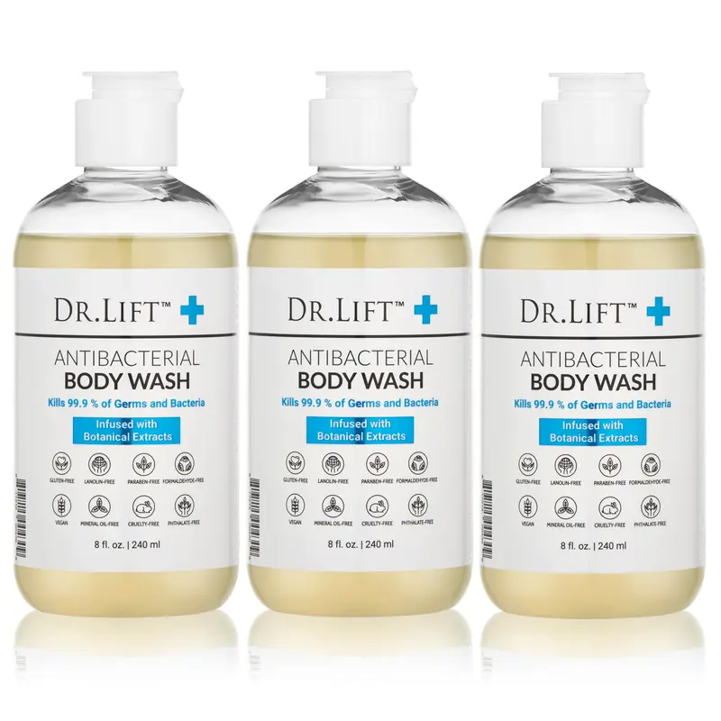 DR. LIFT Gel Douche Antibactérien – Lot de Trois Bouteilles, Doux et Efficace, Fabriqué aux États-Unis