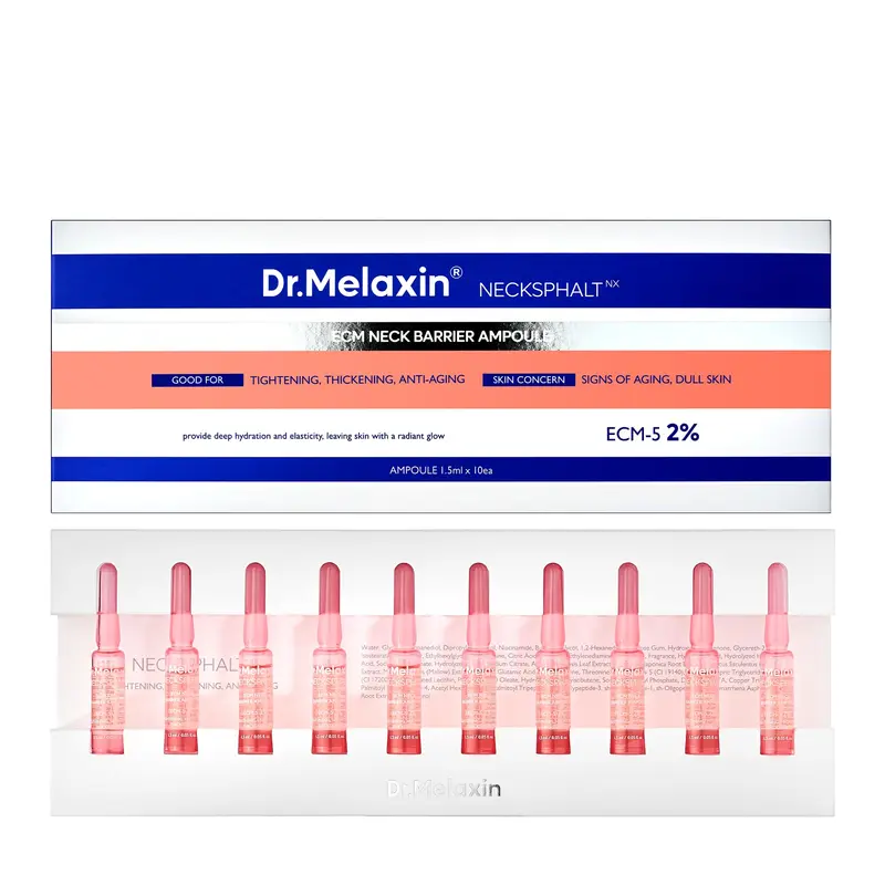 Dr.Melaxin Necksphalt ECM Barrier Ampoule – Soin du cou anti-âge, raffermissant et teint uniforme | 1,5 ml × 10