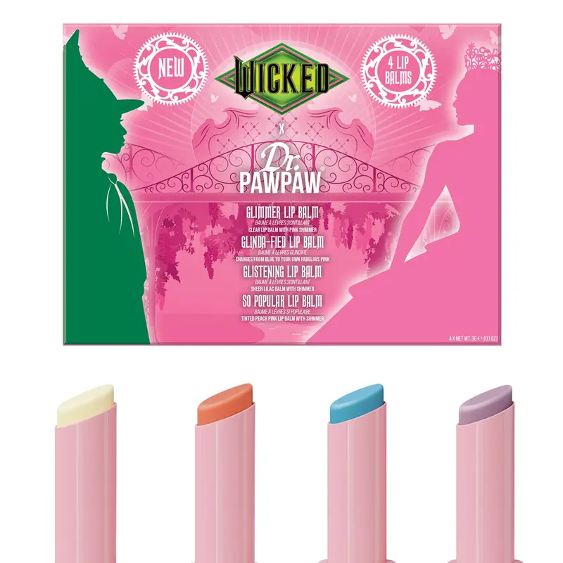 Dr. PawPaw Glinda Wicked Balm Collection – Baume Lèvres Naturel avec Aloe Vera, Sans Gluten, 4 Pièces