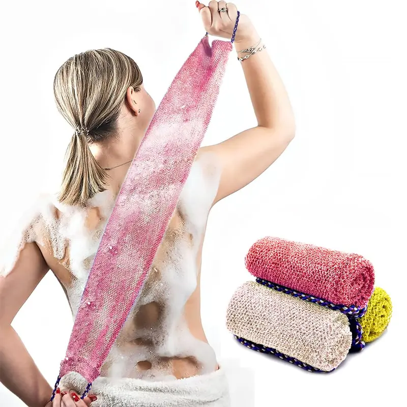 Dr.Pedi Éponge en filet africain avec poignées – Lot de 3 (rose, jaune et blanc)