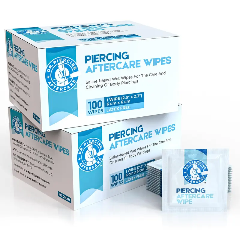 Dr. Piercing Aftercare – Lingettes Saline pour Piercings (200) – Nettoyage Oreilles et Nez, Bosses et Keloïdes