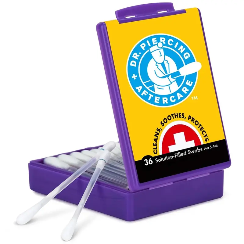 Dr. Piercing Aftercare Swabs – Solution saline pour piercings, nettoyage oreille/nez/ nombril – 36 tampons faciles à utiliser