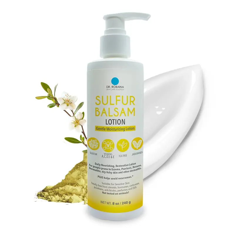 Dr. Robaina Lotion Balsam au Soufre – Hydratant léger pour peau sèche et irritée – Beurre de karité & huile d’arbre à thé – 8 oz – Fabriqué aux États‑Unis