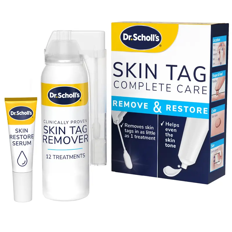 Dr. Scholl's Soin Complet – Élimination des tags cutanés en 12 traitements + sérum hydratant, FDA autorisé