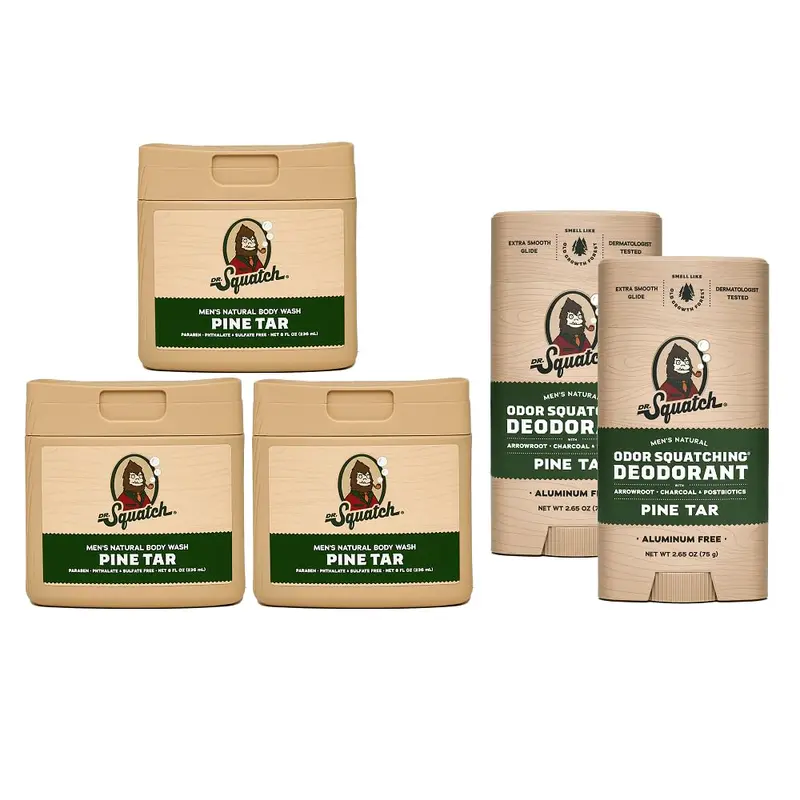 Dr. Squatch Coffret Cadeau Gel Douche Pine Tar et Déodorant – Sans parabènes, sans sulfates, sans phtalates – Aluminium libre