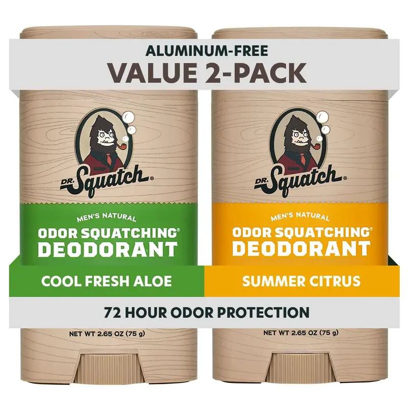 Dr. Squatch Déodorant Naturel pour Homme – Sans Aluminium, Charbon et Postbiotiques, 72 h d’Anti-Odeur – Citron d’été & Aloe Frais, Lot de 2 sticks
