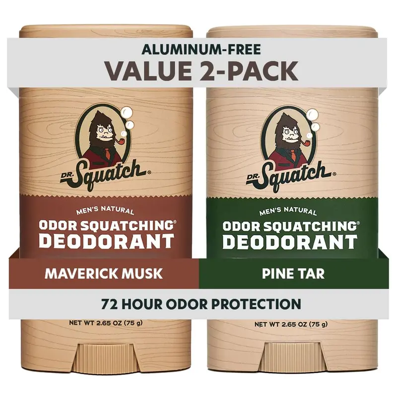 Dr. Squatch Déodorant Naturel pour Hommes – Sans Aluminium, Charbon & Postbiotiques – Maverick Musk + Goudron de Pin, 2 sticks de 75 g chacun (2-pack)